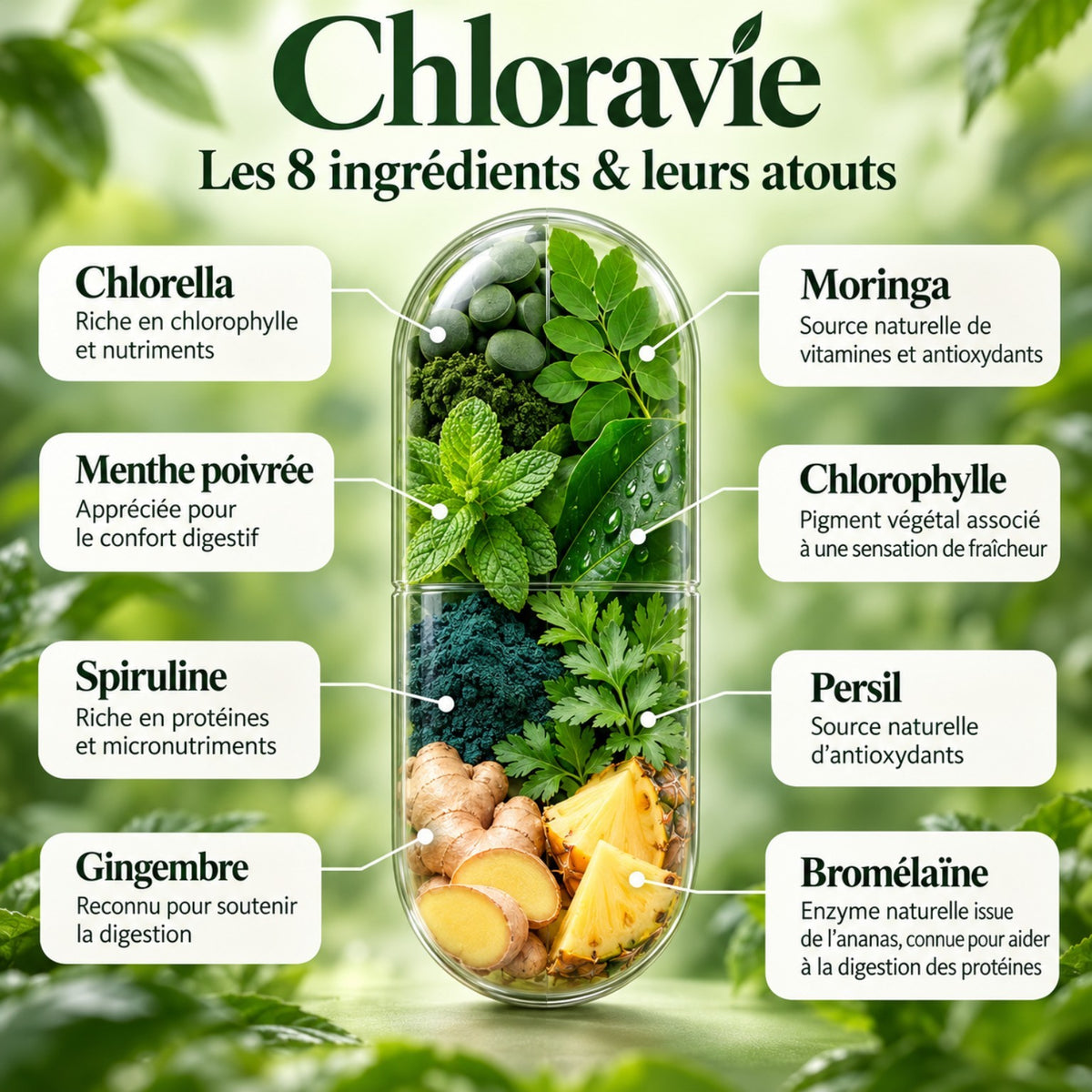 Chloravie - les 8 ingrédients et leurs atouts